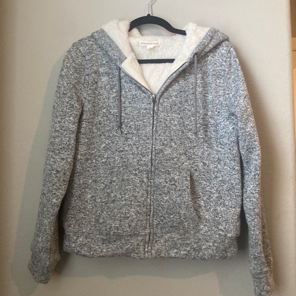Aeropostale grey fuzzy zip up